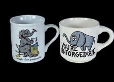 Vintage Lot of 2 Elephant Theme Coffee / Tea Mug Cup Comic Office Humor Ceramic picture