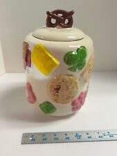 Vtg Los Angeles Potteries 1950s COOKIES ALL OVER Cookie Jar PRETZEL  Knob Lid picture