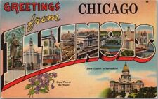 c1940s Chicago ILLINOIS Large Letter Greetings Postcard Tichnor Linen / Unused picture