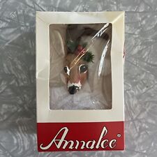 Vintage ANNALEE Christmas Reindeer Felt Ornament Santa Red Hat in Original Box picture