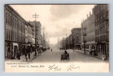 Saginaw MI-Michigan, Genesee St Storefronts, Antique, Vintage c1906 Postcard picture