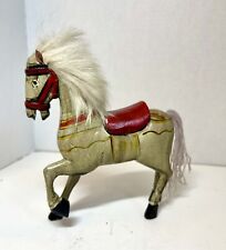 Vintage White Wooden Horse With Saddle and Red Accents 7