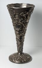Vintage Metal Plated Floral Vase Approx. 10'' Tall Textured Ornate Old Hollywood picture