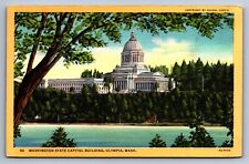Linen Postcard Olympia Washington State Capitol Puget Lake Posted 1941 picture