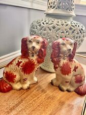 9”  Pair Ceramic Staffordshire Cavalier Spaniel Mantle Dogs Grand millennial picture