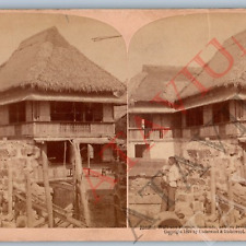 1899 Tino Jeros Philippines Filipino House Real Photo Stereoview Spanish War V43 picture