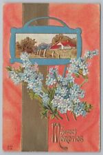 Sweet Memories~Rural Home & Fence~Forget-Me-Nots~Gold Band~Emb~NASH G23~1913 PC picture