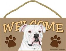 Welcome Sign with American Bulldog with paw prints Wood Dog Sign 10