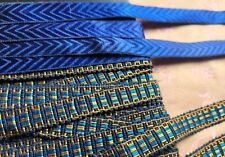 2 Royal Blue SILK Vintage Ribbon Trim 3+ YARDS Embroidered Lot picture