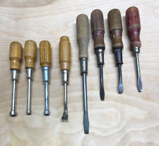8 Vintage Wood Handle Tools  - Spintite & Bridgeport Nut Runners - Screw Drivers picture