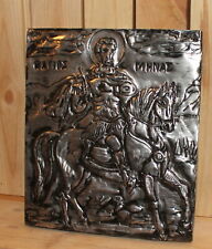 Vintage hand made religious metal wall hanging plaque Saint Menas picture