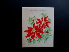 #K637- Vintage Unused Xmas Greeting Card Pretty Holiday Poinsettia & Holly picture