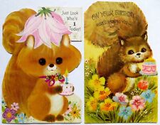 Vtg lot 2 Birthday Cards-CUTE SQUIRRELS WITH CAKE picture
