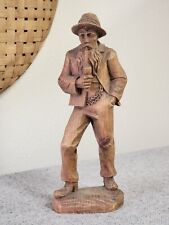 Vintage Carved WOOD Man + Pipe/Hat GERMAN FOLK ART Figure Made In Germany 10