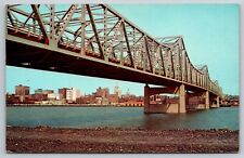 View of Peoria and New Murray Baker Bridge Over Illinois River Postcard picture