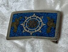 Made in Mexico 925 Turquoise Chip Belt Buckle. Some Wear, See Pics. Stunning picture