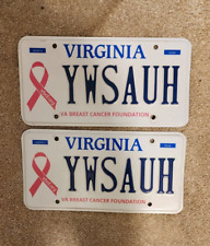Exp Virginia Personalized Vanity License Plate DMV Breast Cancer YWSAUH Sign picture