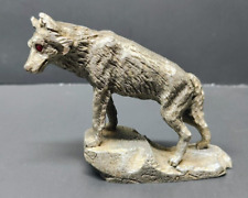 Vintage Fine Pewter Wolf Masterworks 1990 Statue Diamond Cut Figurine Figure picture