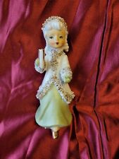 Vintage Antique Napco Girl Holding Candle Figurine W/ Gold Sugar Trim picture