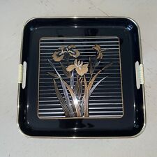 Vintage MCM Japanese Lacquerware Serving Tray serveware Floral Decor 10.5 x 10.5 picture