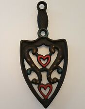 JZH Painted Arrow Dagger Iron Shaped Cast Iron Trivet Hearts 1948 Vintage 8.5