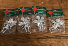 4 Vintage REVCO Plastic Christmas Ornaments NIP Silver Tone Angels Playing Music picture
