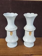 pair antique opalin hand blown glass vases 10.75