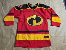 Vintage Disney Incredibles Hockey Jersey 5 Mens Small Red Black Patches  picture
