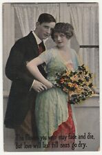 The Flowers you wear Romantic Couple Vtg 1915 Greeting DB PC Germany No. 1650 picture