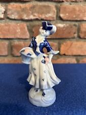 VINTAGE OCCUPIED JAPAN BLUE AND WHITE COLONIAL LADY WITH FLOWER BASKET FIGURINE picture