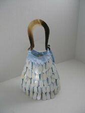 Abalone Shell Covered Fabric Purse Vintage Women's Light Blue New picture