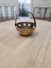 VINTAGE SMALL SOLID  BRASS  BASKET With Hearts picture