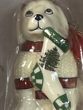 Spode SWEATER DOG WITH STOCKING Puppy Christmas Tree Ornament NEW in Box picture