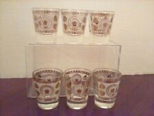 Vtg Shot Glasses Frosted MCM Gold Crown Shields Heavy Bottom Barware Mid Century picture