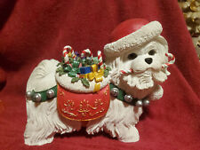 Danbury Mint Christmas Maltese Dog Sculpture-Santa hat Candy canes And Presents picture
