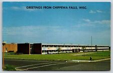 Chippewa Falls WI~Greetings~Senior High School Street View~Fire Hydrant~Postcard picture