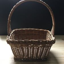 Vintage 1970s Rectangular Wicker Weaved Bread Basket w/ Handle 10.5
