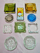 Vintage Lot 10 Glass Ashtrays Blue Amber Green Grey House Art Clear Birthday Bar picture