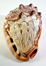 Vintage Italian Hand Carved Conch Greek Cameo Seashell Women Signed picture