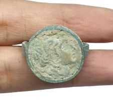 Rare Antique Bronze Roman Alexander The Great Signet Intaglio Engraved Ring 10.5 picture
