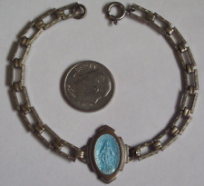 Blue enamel Miraculous Virgin Mary crushing the snake medal textured bracelet picture