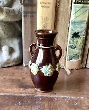 Vintage Brown Glazed Floral Accent Mini Handled Vase 4.75” Japan  picture