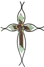 Easter Cross Rustic farmhouse Steel Wire cross flowers center, Jesus Ichths Fish picture