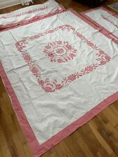 Vintage Hand Quilted Pink  & White Hawaiian Applique Quilt  Summer Topper 3 Pc picture