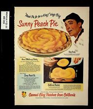 1949 Sunny Peach Pie Canned Cling Bing Crosby Recipes Vintage Print Ads 9338 picture