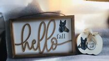 Scottie hand painted Scottish  terrier Fall sign and pumpkin shelf sitter picture