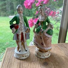 HK Vintage French Colonial Couple Porcelain Figurines Hand Painted Japan picture