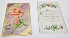 2 Antique Embossed Floral Greeting Postcards 1912-14 Postmarks Roses Clovers picture