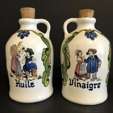 Vintage Set Of 2 Large Hand Painted Ceramic Huile & Vinaigre Jugs 9