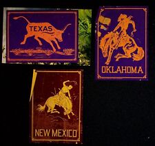 1930's Lot Of 3 State Cowboy Bronco Labels Texas Oklahoma New Mexico picture